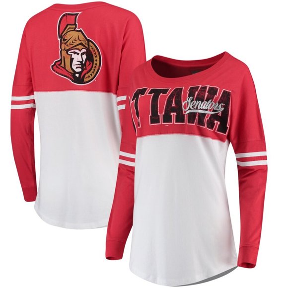 Ottawa Senators Oversized Long Sleeve Cozy Fan Shirt New Era Red White Women's - Picture 1 of 14